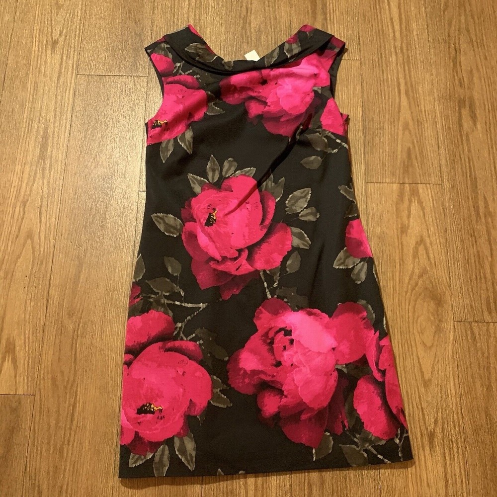 NEW Trina Turk Dress Woman Sz 8 Wondrous Floral Pink Black Cowl Neck Sheath $375